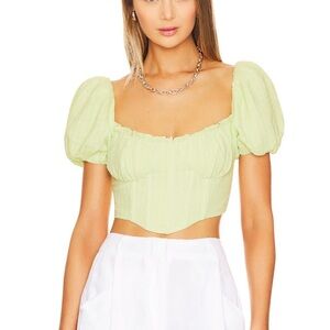 Astr Light Green Puff Sleeve Top